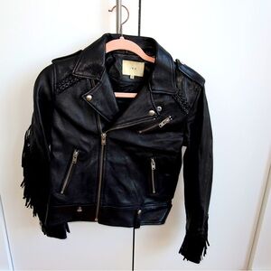 **IRO Fringed Leather Biker Jacket - Size 36 FR (US 4) - Western-Luxe Perfection